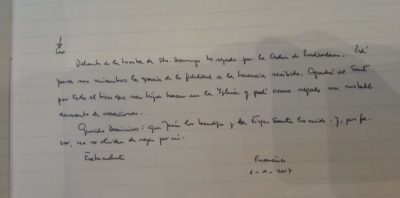 Texto escrito durante su visita