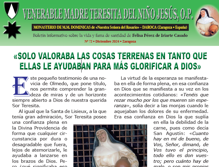 Boletín informativo Venerable Madre Teresita del Niño Jesús, OP